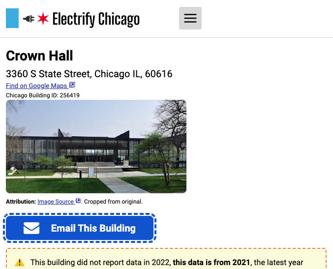 Screenshot of Electrify Chicago building page